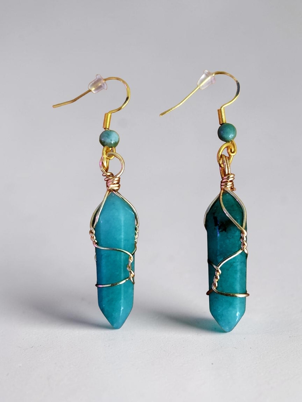 Handcrafted Teal Crystal Wire-Wrap Drop Earrings - Unbranded